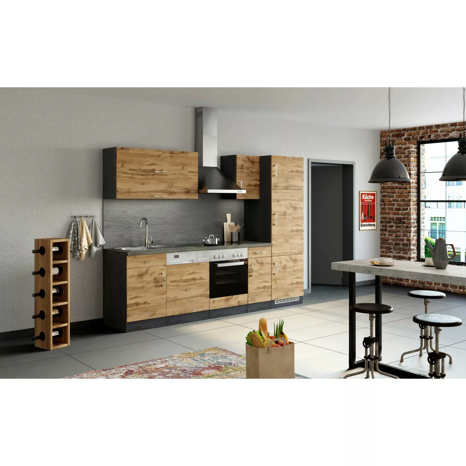 Held Möbel Küchenzeile Sorrento 270 cm Wotaneiche-Grafit günstig online kaufen