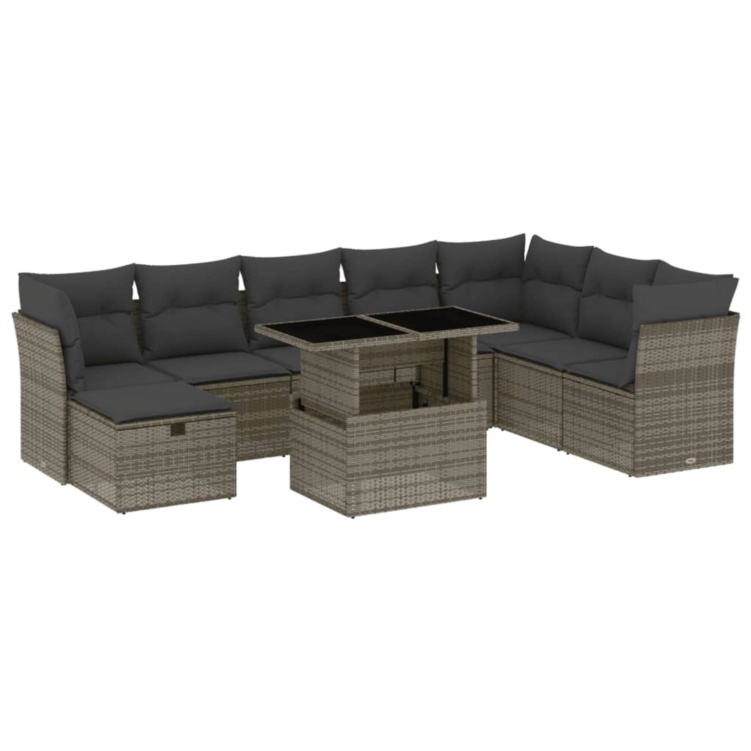 vidaXL 9-Tlg Garten-Sofagarnitur mit Kissen Grau Poly Rattan 3274710 günstig online kaufen