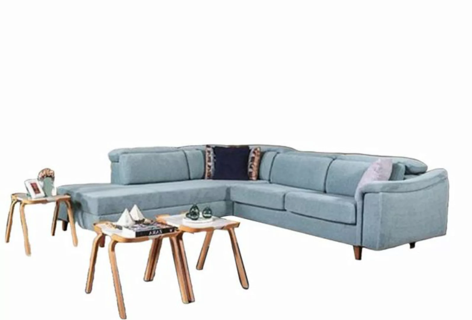 Xlmoebel Ecksofa Blaues L-förmiges Sofa Polster Designer aus Holz fürs Wohn günstig online kaufen