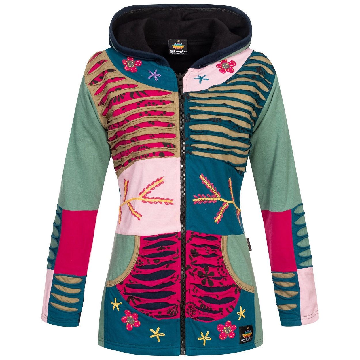 DEPROC Active Fleecejacke "Patchwork NUNAVUT LIGHT GRAY & NEW FLOWER POWER" günstig online kaufen