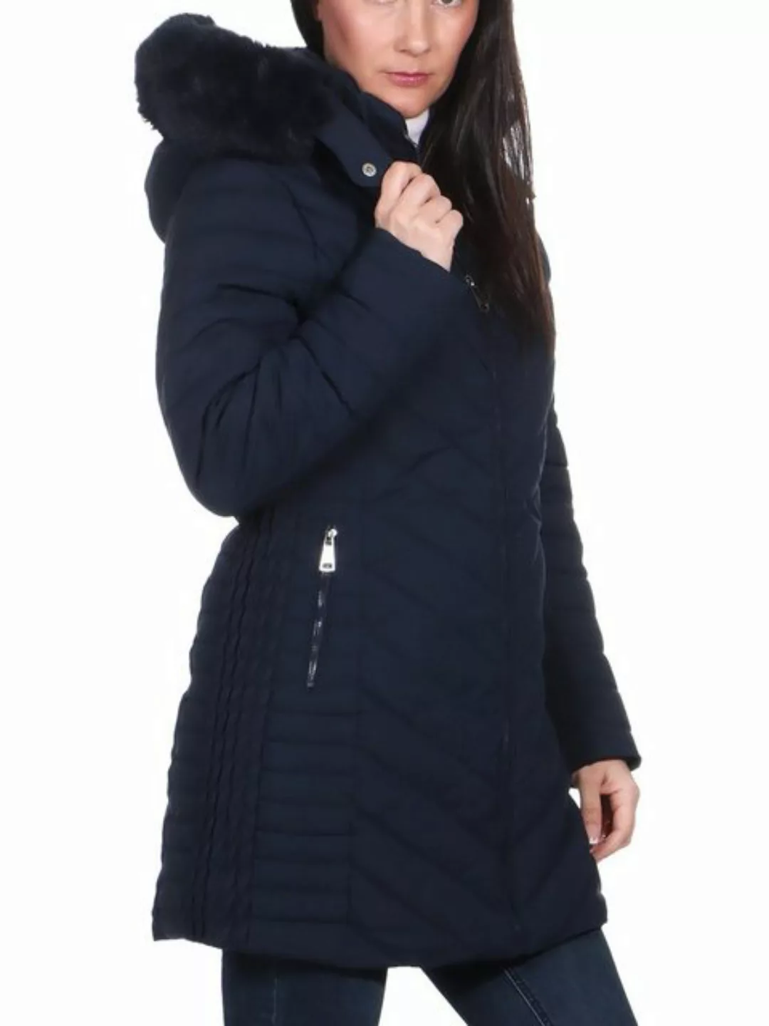 Aurela Damenmode Langjacke Damen Steppjacke warme Outdoorjacke mit Teddyfel günstig online kaufen