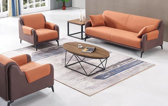 Xlmoebel Sofa Sofa Sitzgruppe Polster Stoff 3-Sitzer und 2 Sessel Büromöbel günstig online kaufen