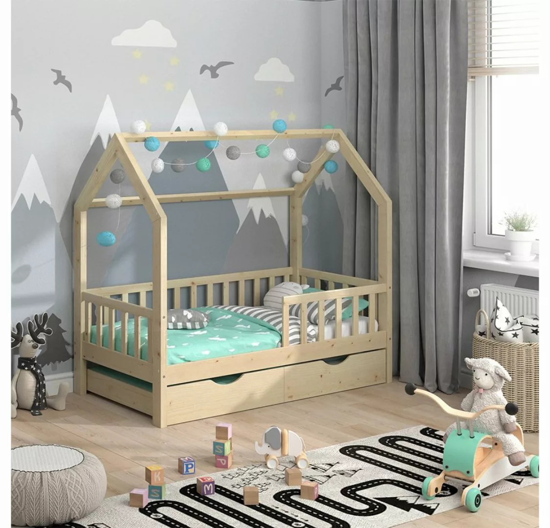VitaliSpa® Kinderbett Hausbett Gästebett 80x160cm WIKI Natur Schublade günstig online kaufen