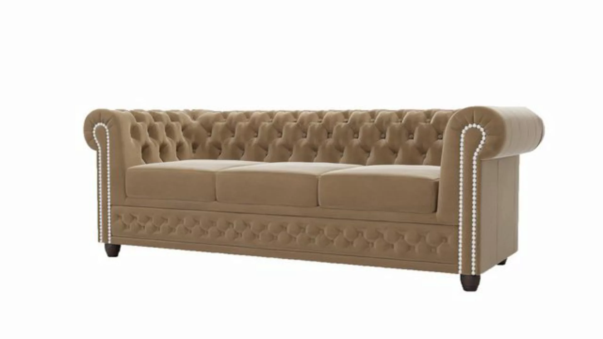 S-Style Möbel Chesterfield-Sofa Lena 3-Sitzer mit Schlaffunktion Samt Bezug günstig online kaufen