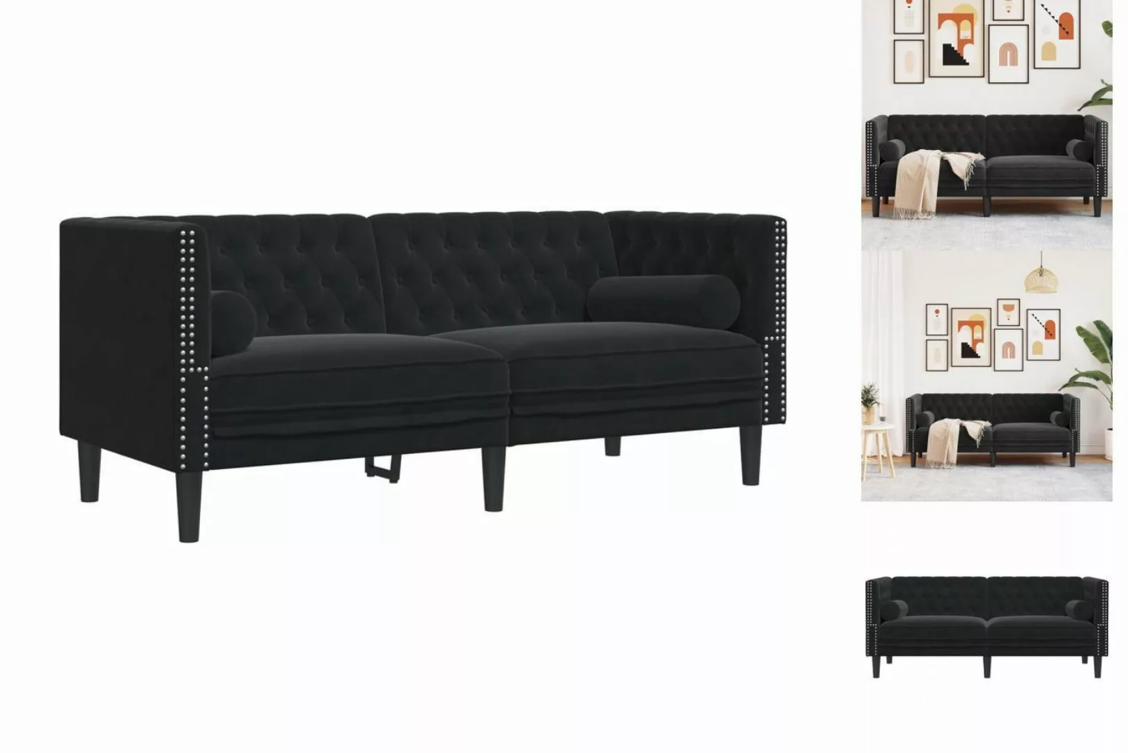 vidaXL Sofa Chesterfield-Sofa mit Nackenrollen 2-Sitzer Schwarz Samt günstig online kaufen