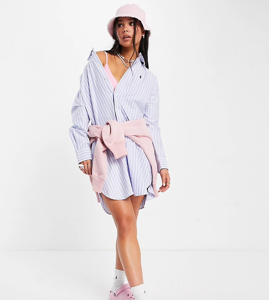 Polo Ralph Lauren x ASOS – Exklusive Collab – Oversize-Hemdkleid in Hellbla günstig online kaufen