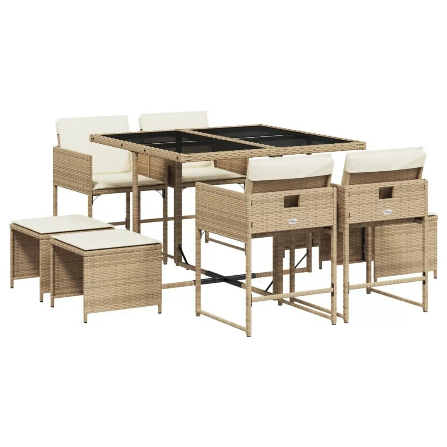 vidaXL 9-tlg Garten-Essgruppe mit Kissen Beige Poly Rattan Modell 17 günstig online kaufen