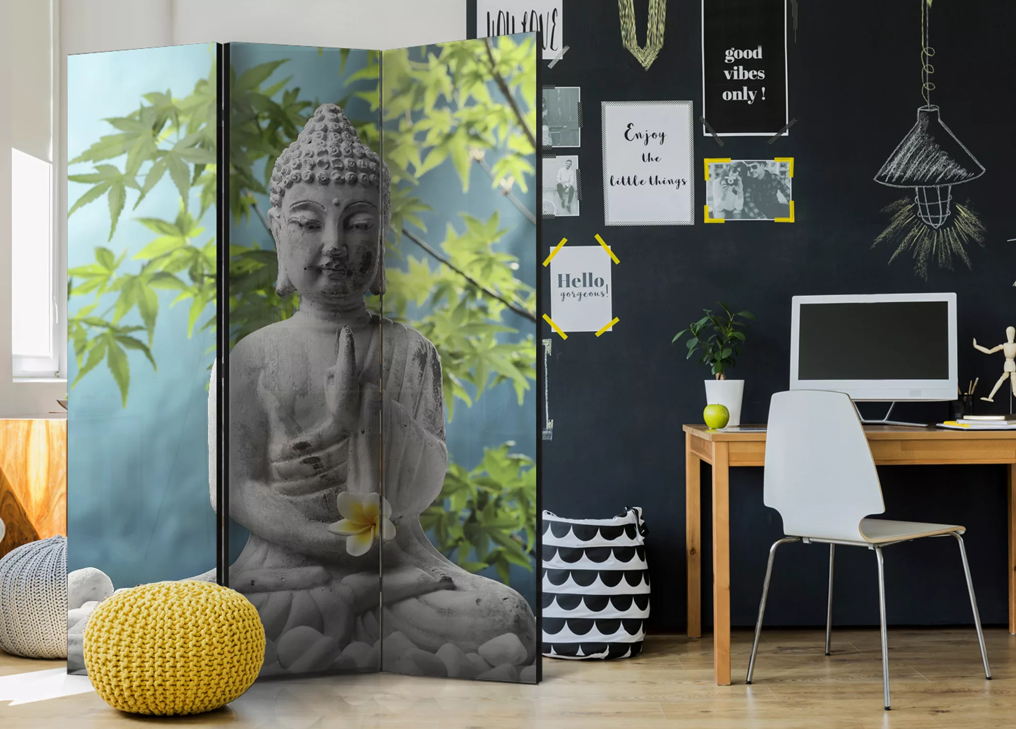 3-teiliges Paravent - Meditating Buddha [room Dividers] günstig online kaufen