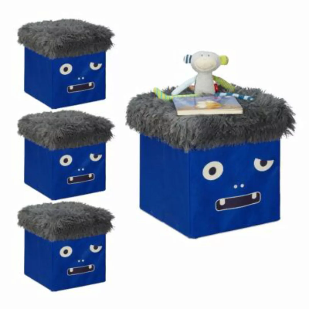 relaxdays 4 x Sitzhocker Kinder Monster blau-grau günstig online kaufen