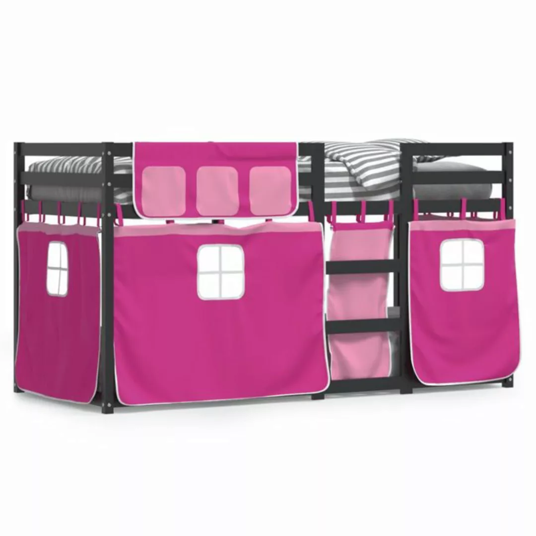 vidaXL Bett Etagenbett mit Vorhängen Rosa 90x200 cm Massivholz Kiefer günstig online kaufen