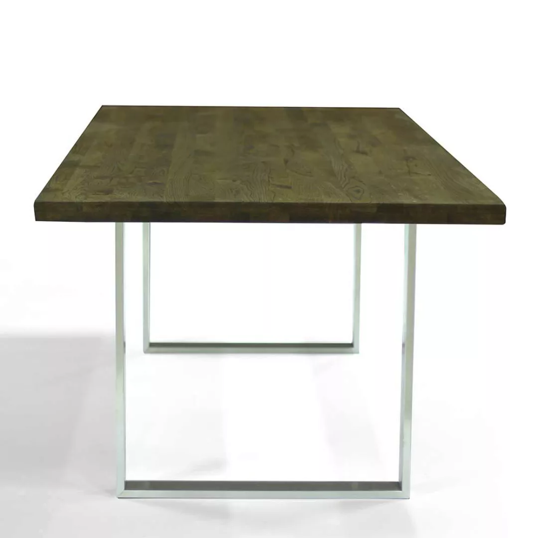 Esszimmer Tisch aus Eiche Massivholz und Edelstahl 75 cm hoch günstig online kaufen