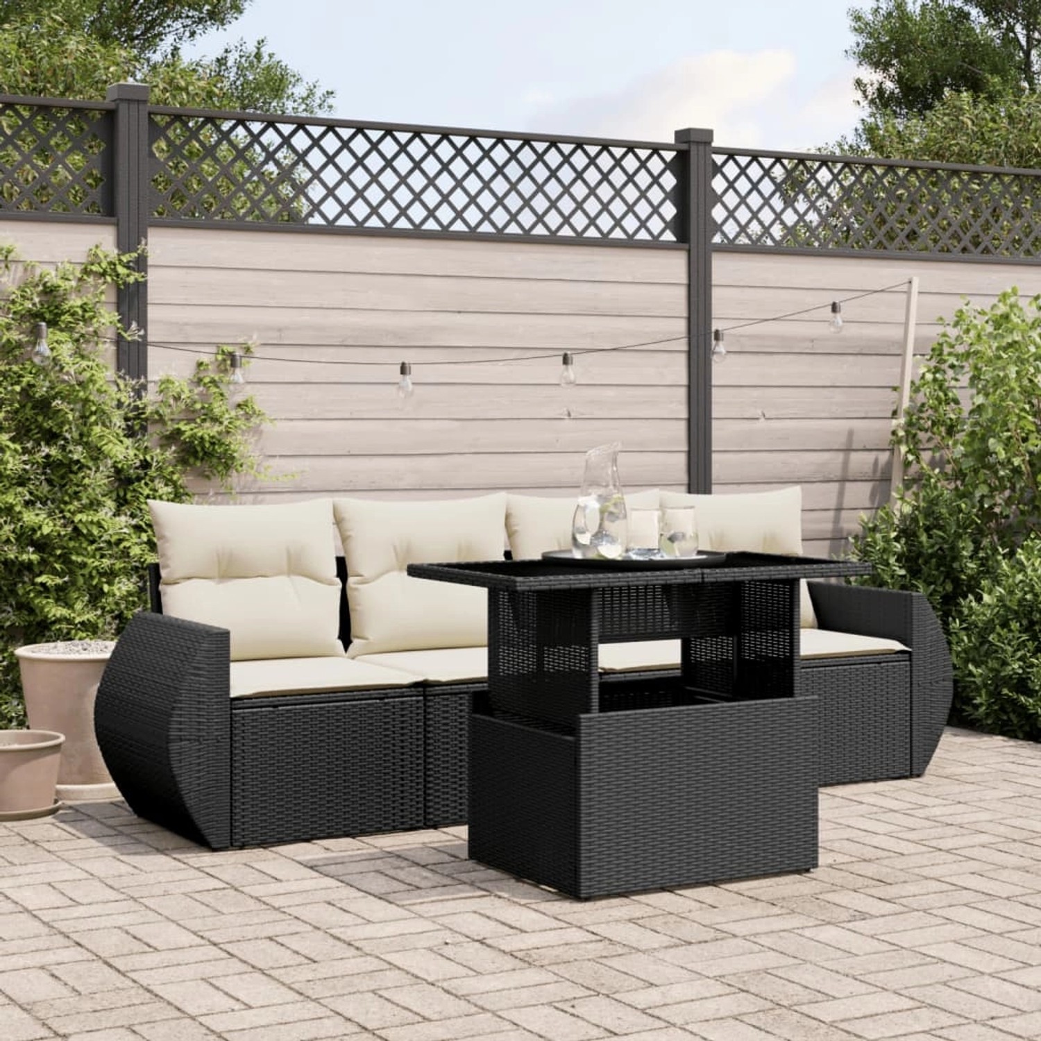 vidaXL 5-Tlg Garten-Sofagarnitur mit Kissen Schwarz Poly Rattan 3268356 günstig online kaufen