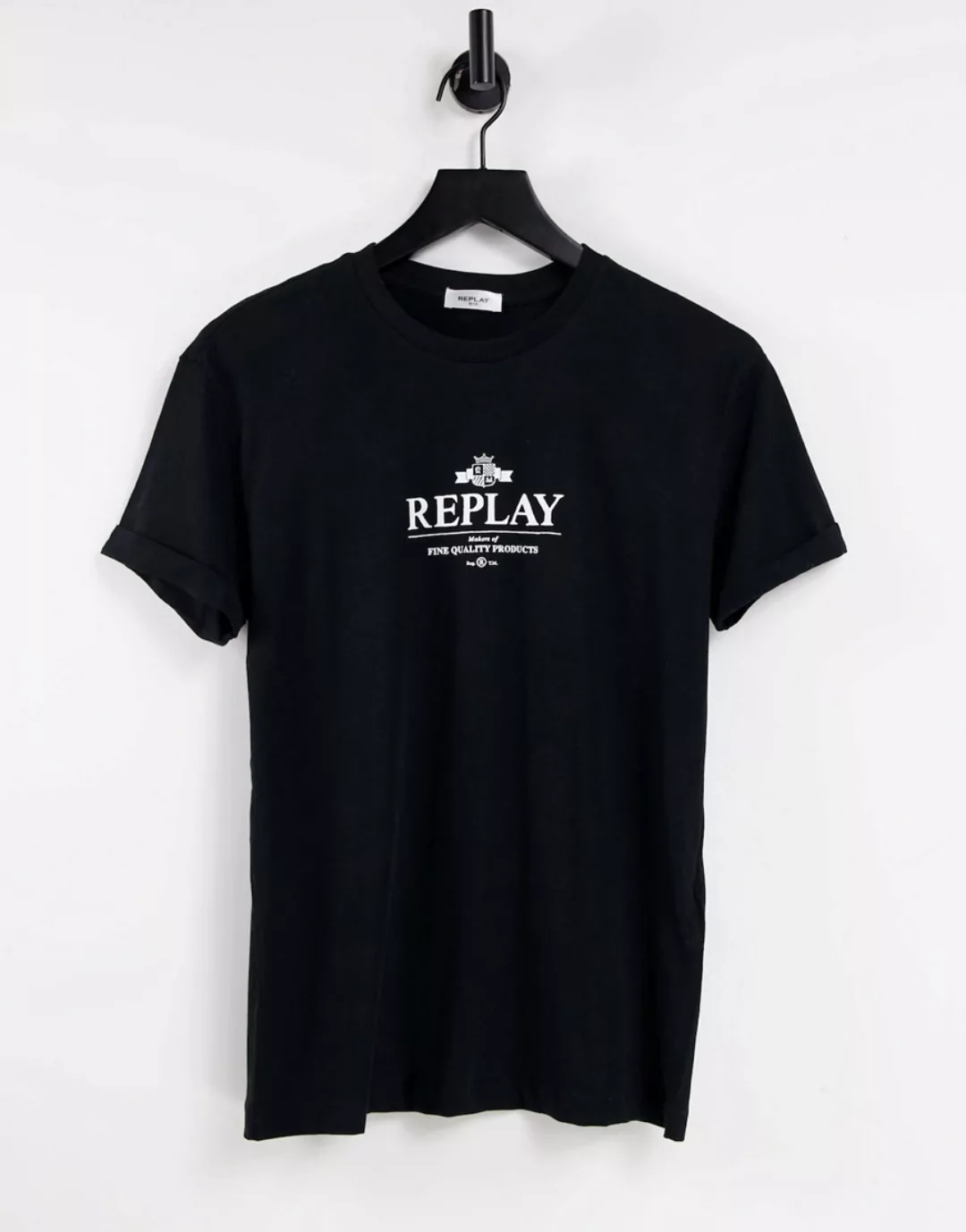Replay – T-Shirt in Schwarz mit Logoprint günstig online kaufen