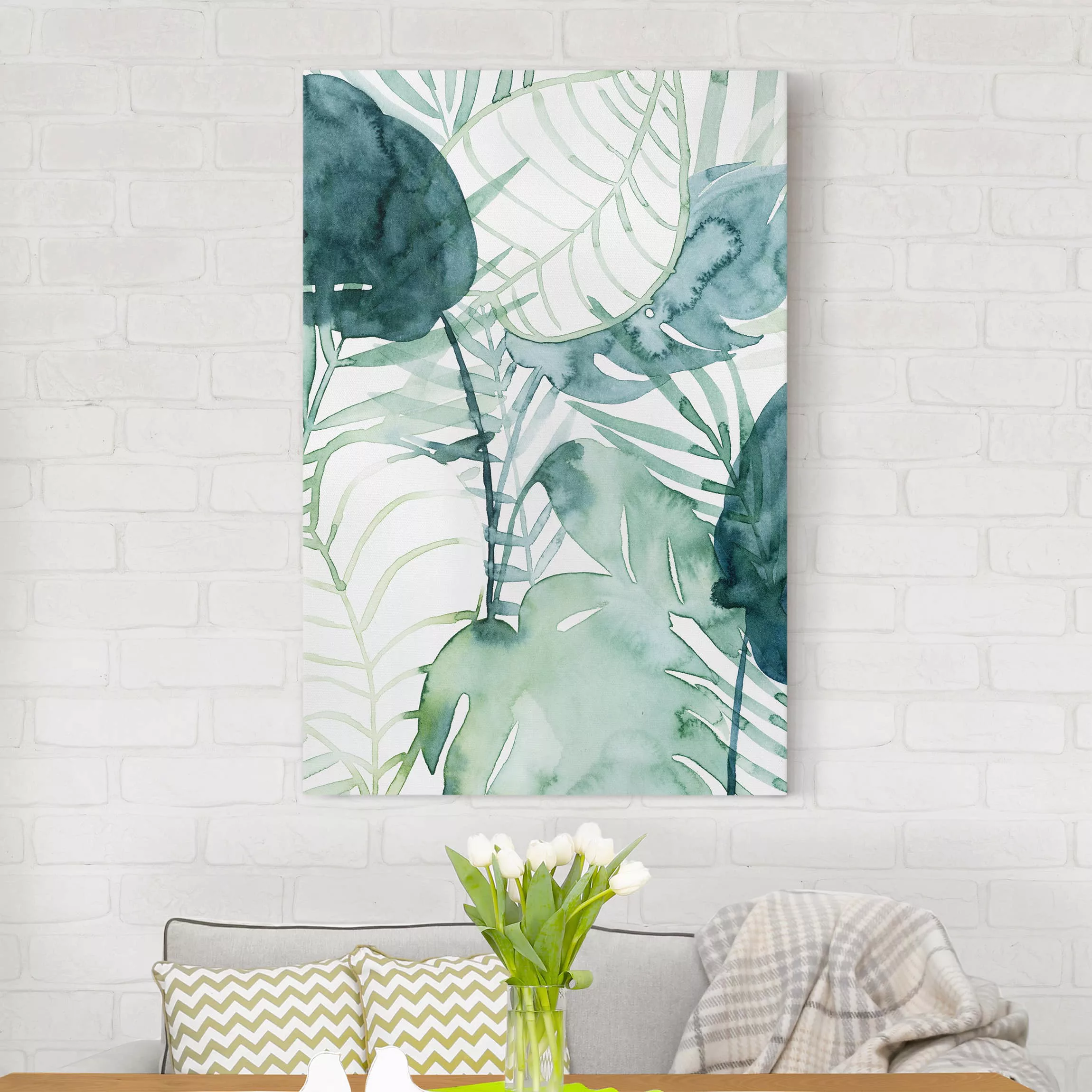 Leinwandbild Botanik - Hochformat Palmwedel in Wasserfarbe II günstig online kaufen