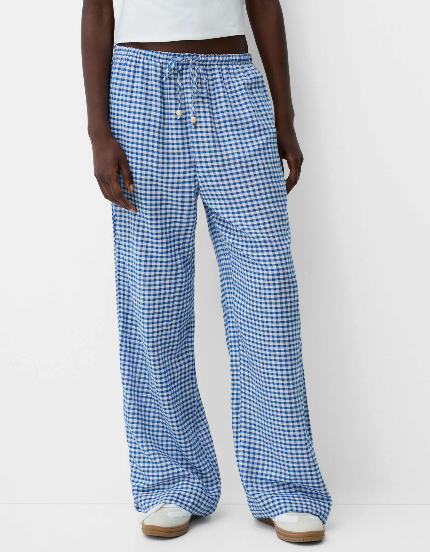 Bershka Hose Mit Vichykaros Damen Xs Blau günstig online kaufen