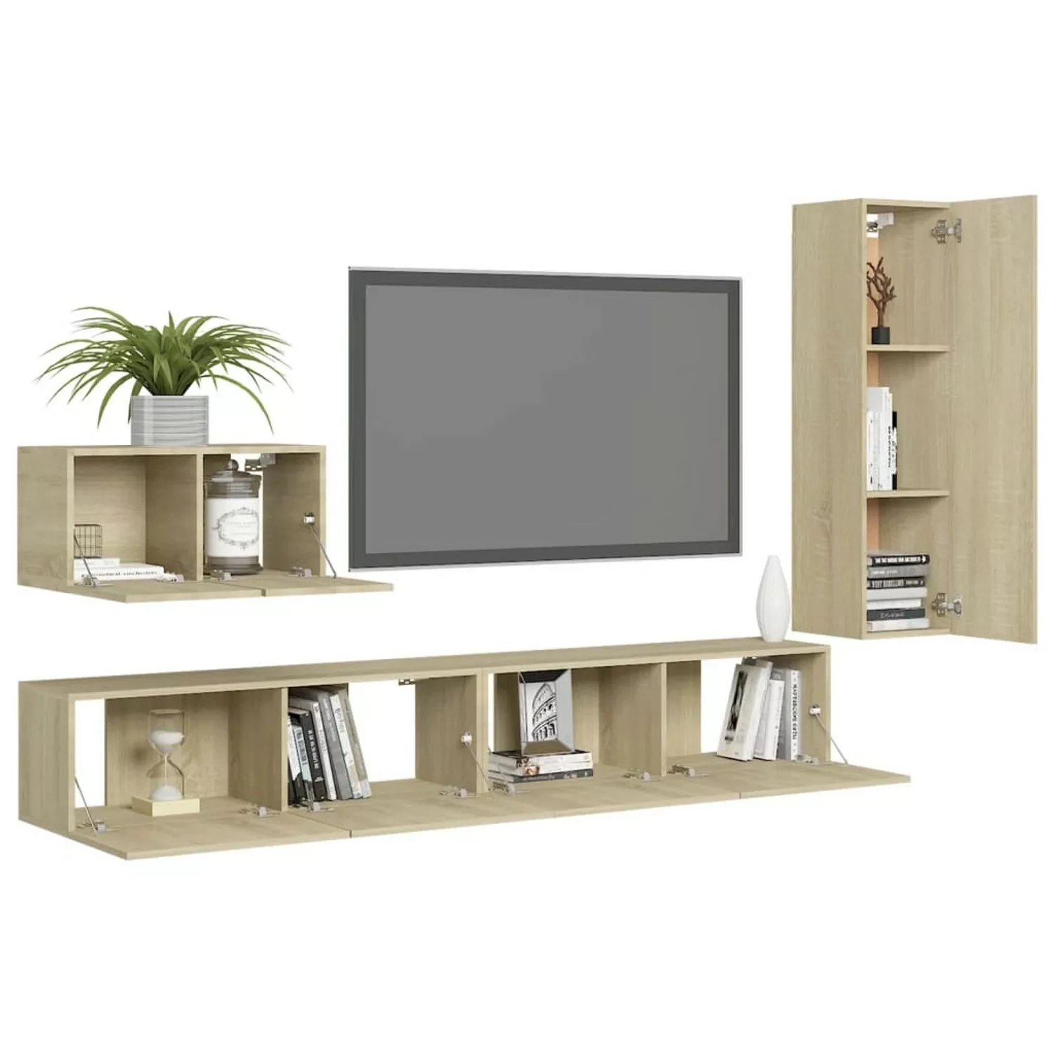 vidaXL TV-Schrank 4tlg TV Schrank Set Hängeschrank Wohnwand Fernsehschrank günstig online kaufen