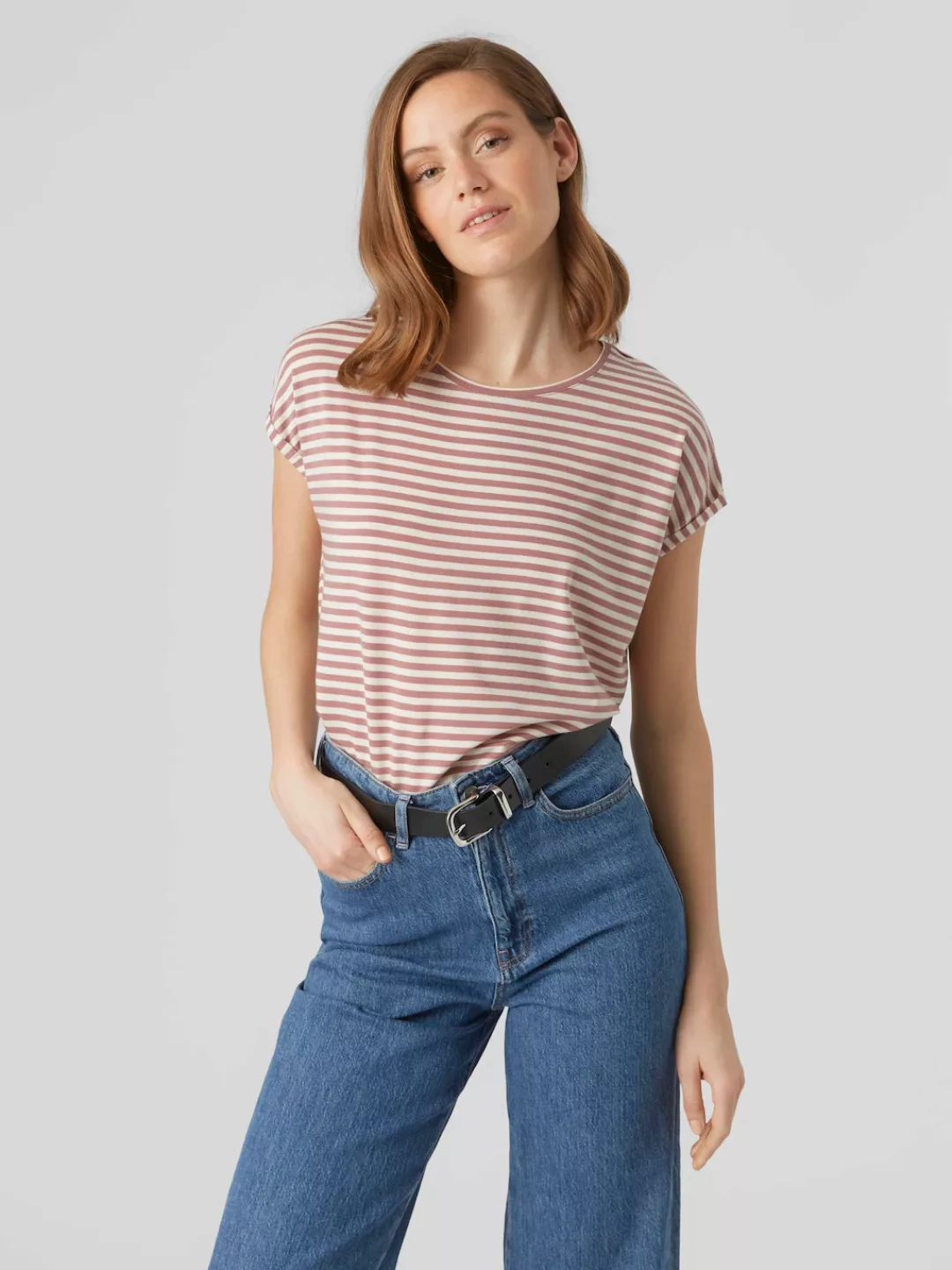 Vero Moda Rundhalsshirt "VMAVA PLAIN SS TOP STRIPE GA JRS NOOS" günstig online kaufen