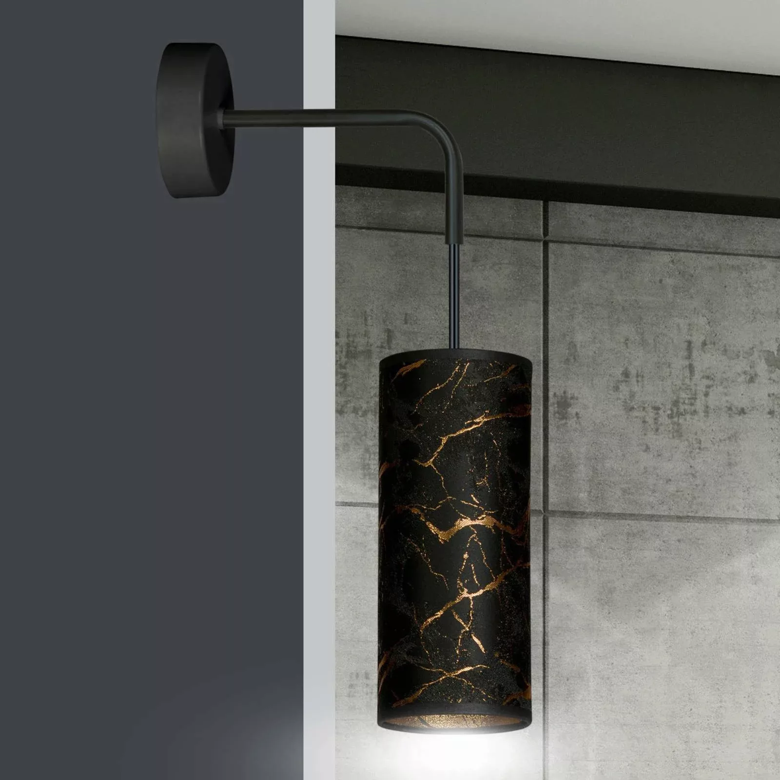 Wandlampe Joni, Textil, 1fl schwarz-marmoriert günstig online kaufen