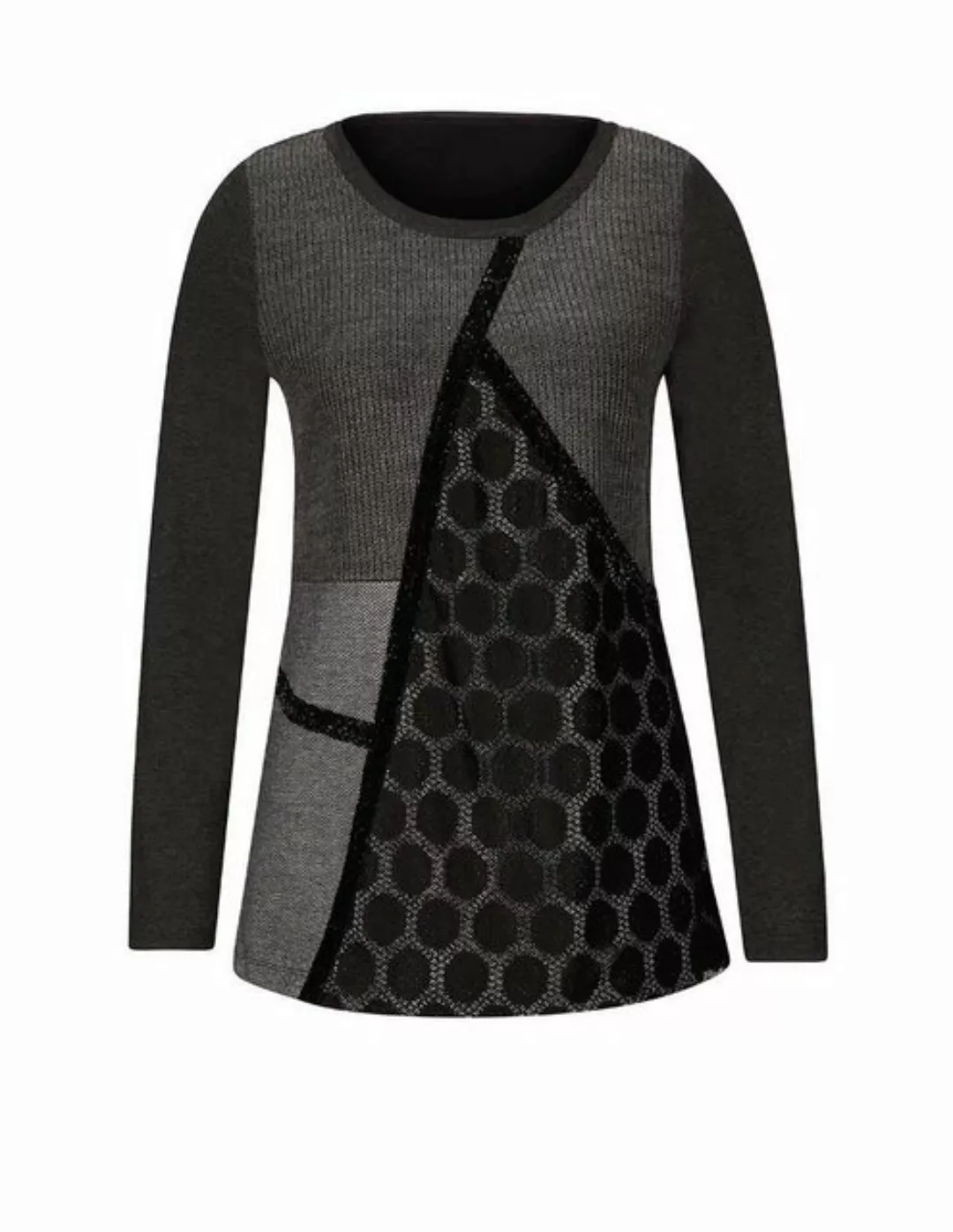 heine Rundhalsshirt LINEA TESINI Damen Designer-Patchwork-Shirt, schwarz-gr günstig online kaufen