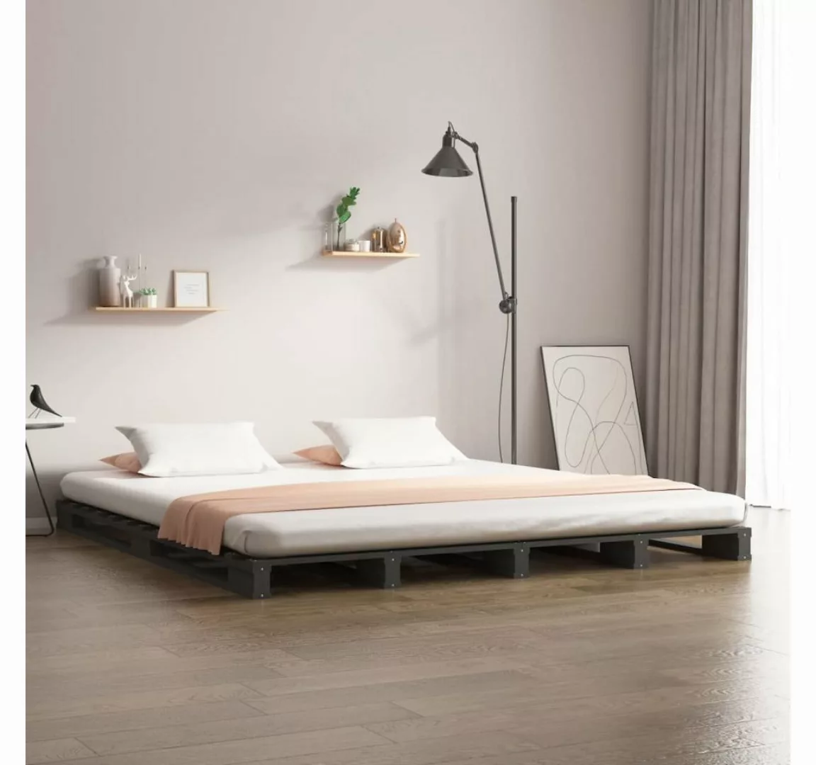 furnicato Bett Palettenbett Grau 200x200 cm Massivholz Kiefer günstig online kaufen