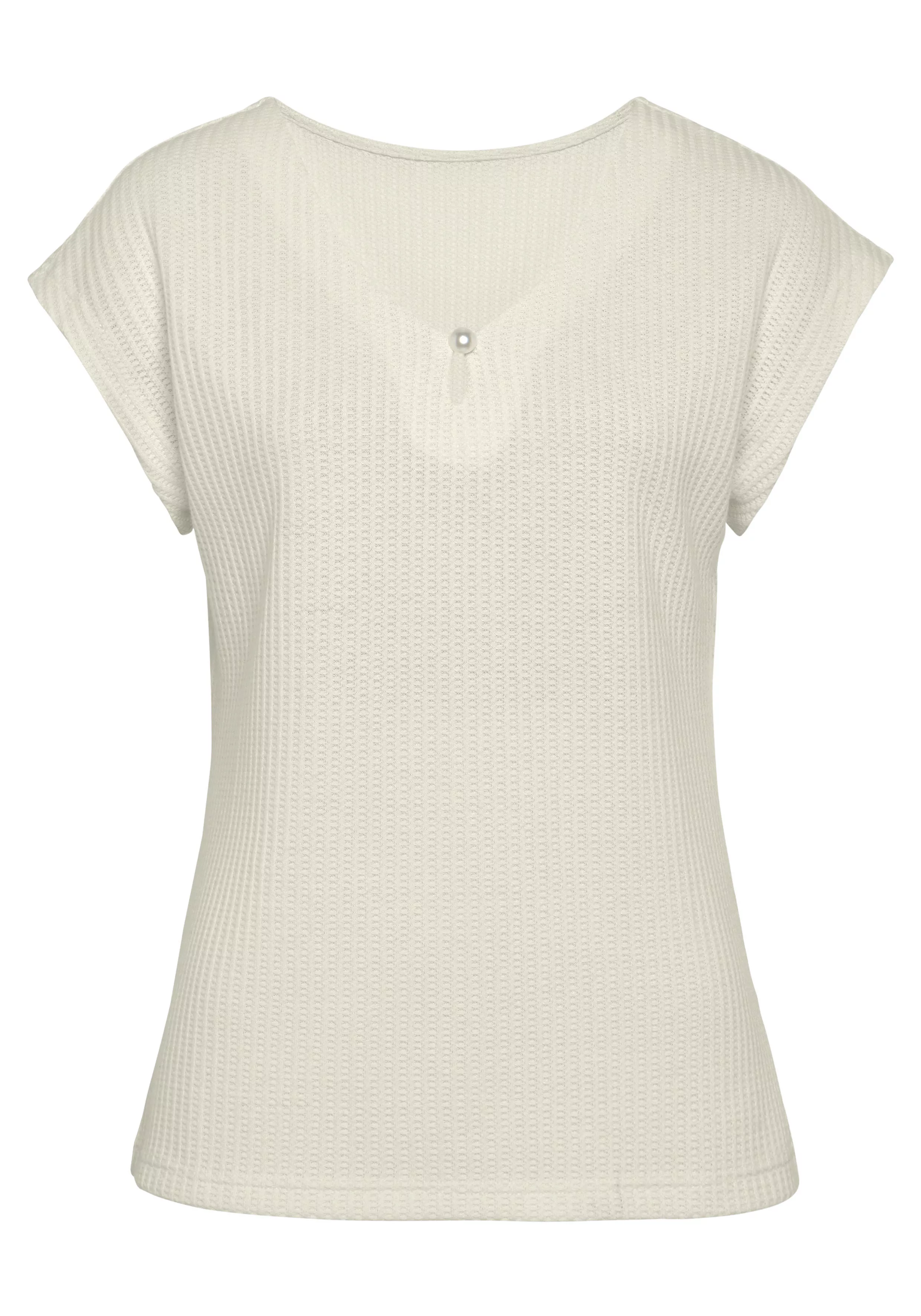LASCANA T-Shirt mit Zierperle am Ausschnitt günstig online kaufen