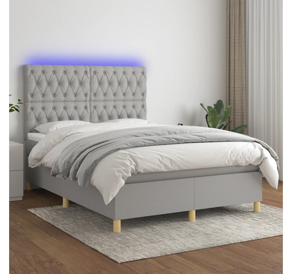 vidaXL Boxspringbett Boxspringbett mit Matratze LED Hellgrau 140x190 cm Sto günstig online kaufen