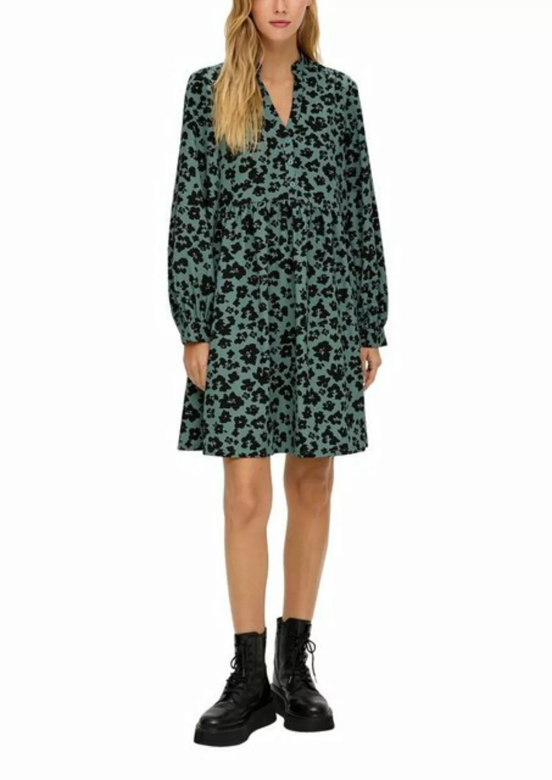 QS Minikleid Crêpe-Kleid mit All-over-Print Raffung günstig online kaufen