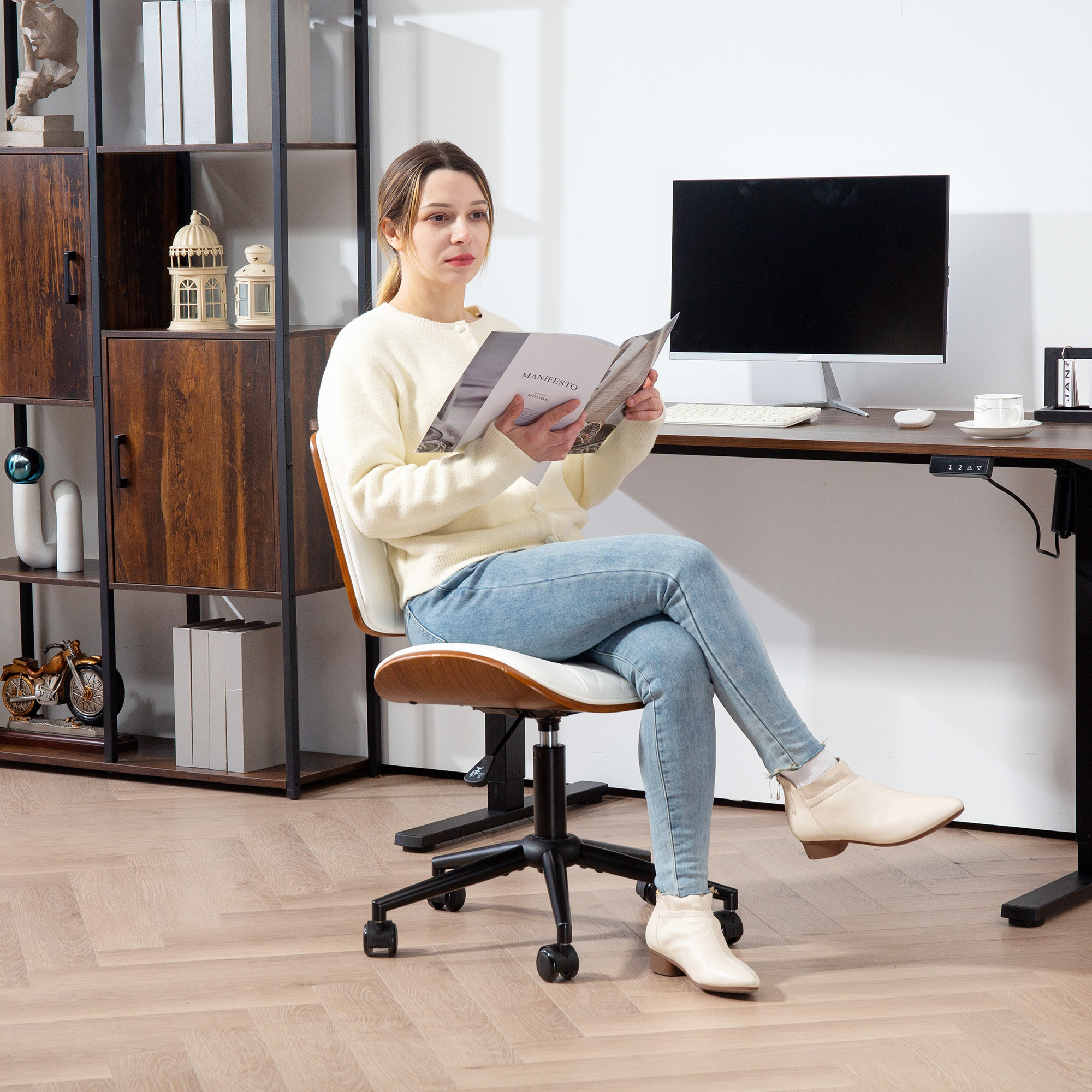 HOMCOM Bürostuhl Höhenverstellbarer Schreibtischstuhl mit Rollen, Diamantst günstig online kaufen