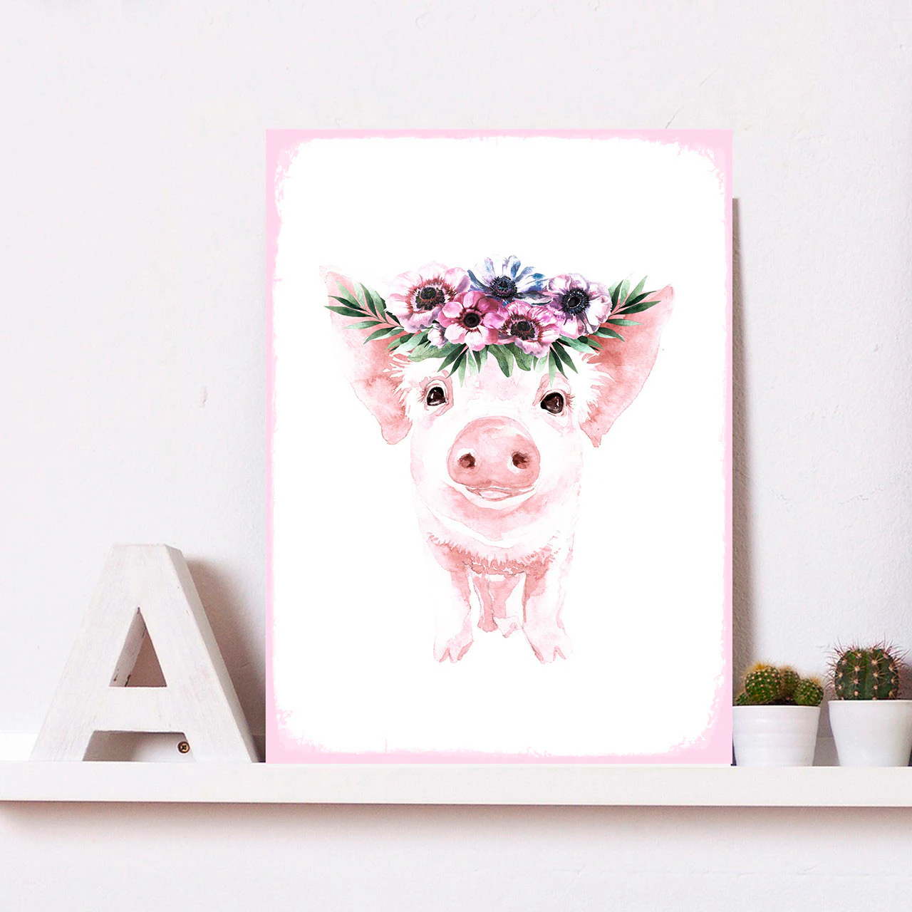 queence Metallbild "Galina", Blumen-Schwein-Tiere, (1 St.), Stahlschild, Bl günstig online kaufen