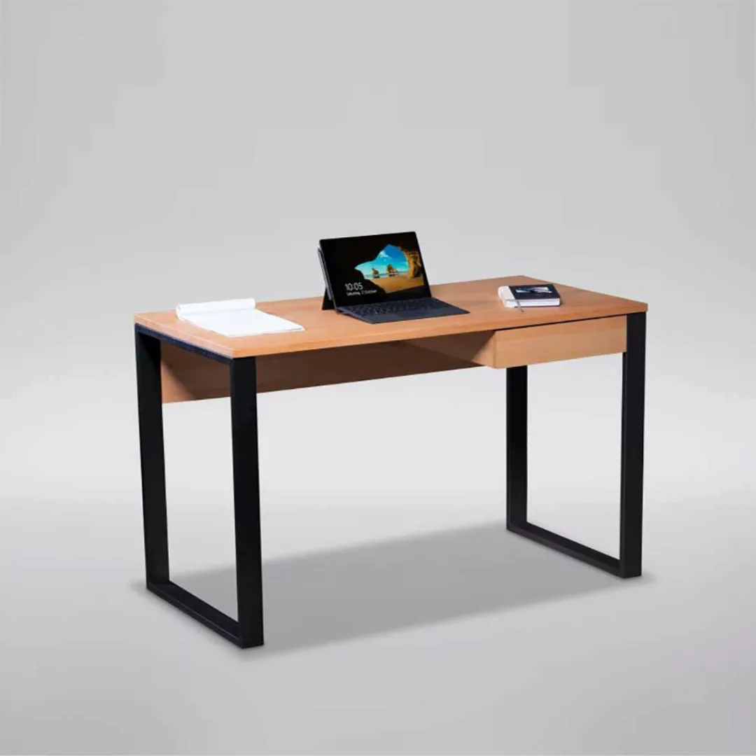 Schreibtisch mit Schublade in Kernbuchefarben Schwarz günstig online kaufen