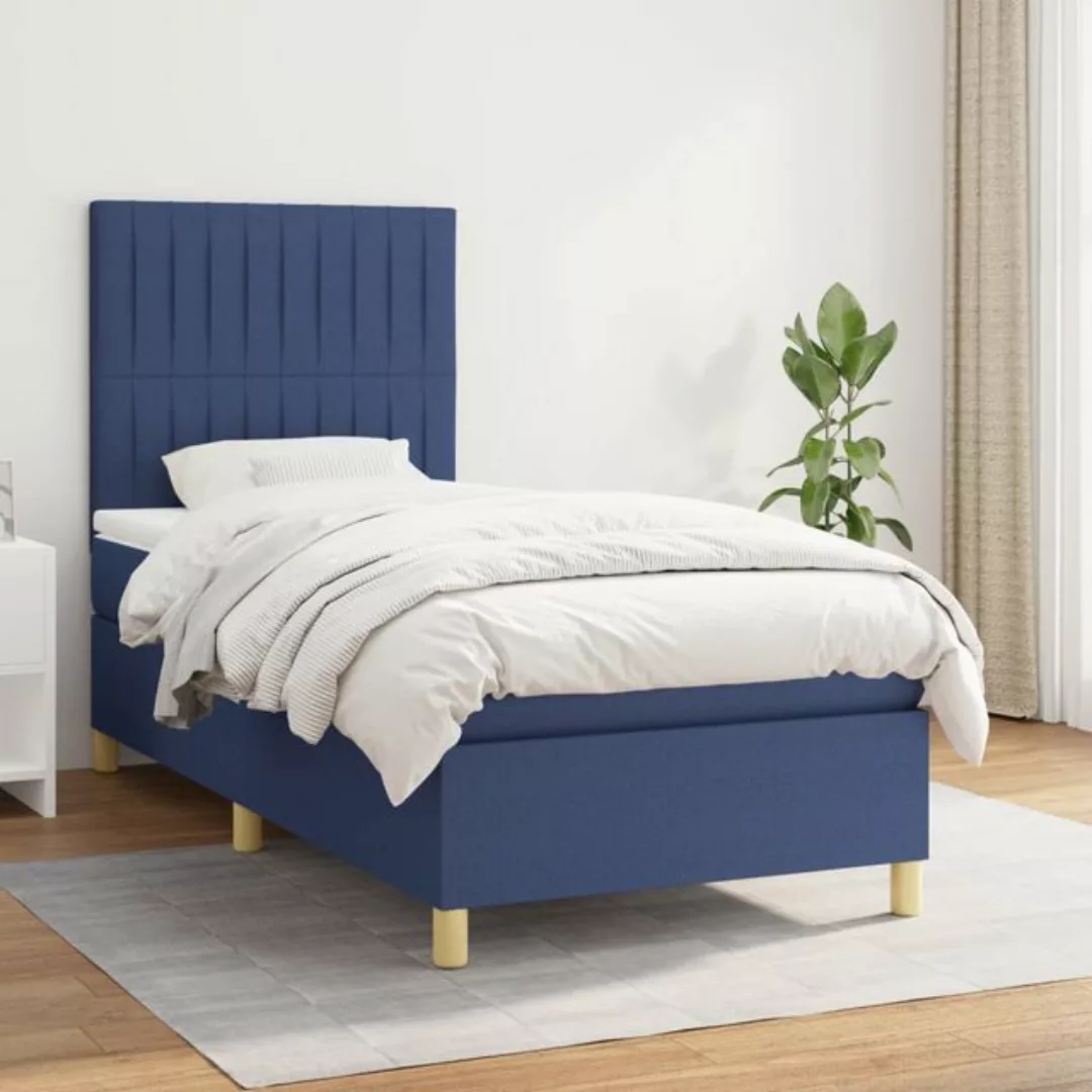 vidaXL Bett Boxspringbett mit Matratze Blau 90x200 cm Stoff günstig online kaufen