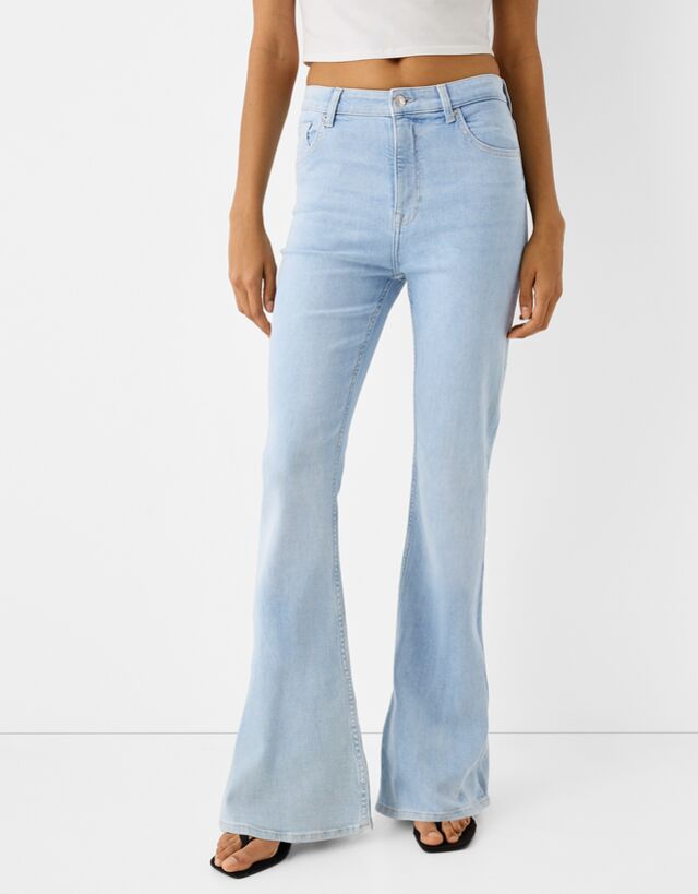 Bershka Jeans-Schlaghose Damen 32 Hellblau günstig online kaufen