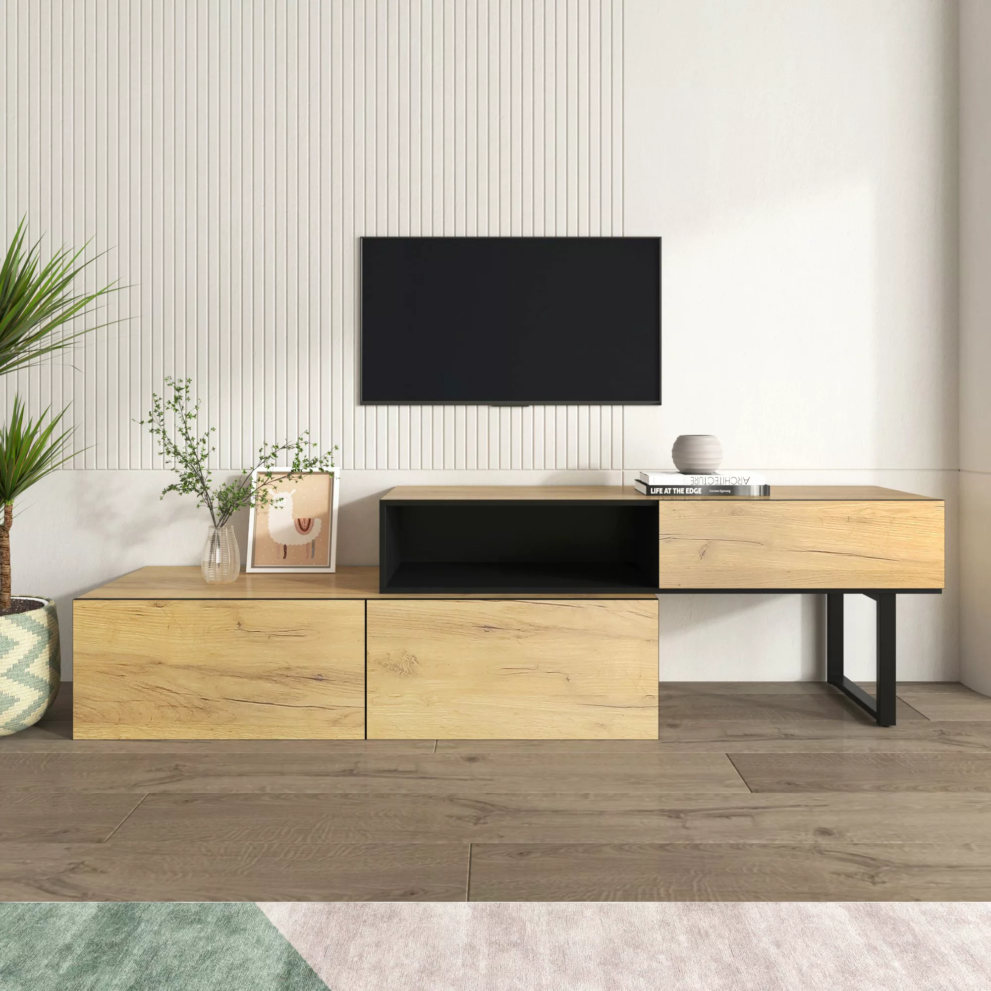 Modularer TV-Schrank mit verstellbarer Länge, drei Schubladen und großem Fa günstig online kaufen