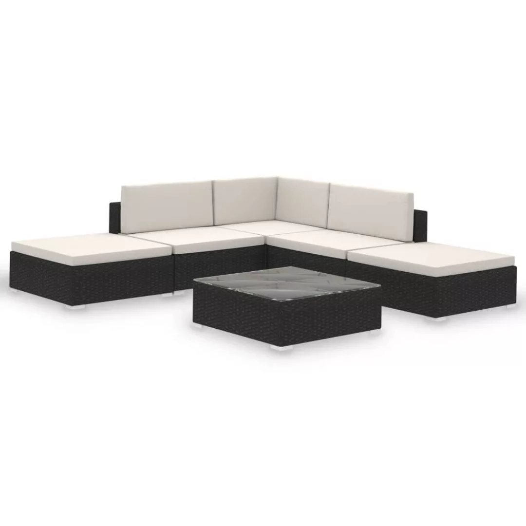 Vidaxl 6-tlg. Garten-lounge-set Mit Auflagen Poly Rattan Schwarz günstig online kaufen