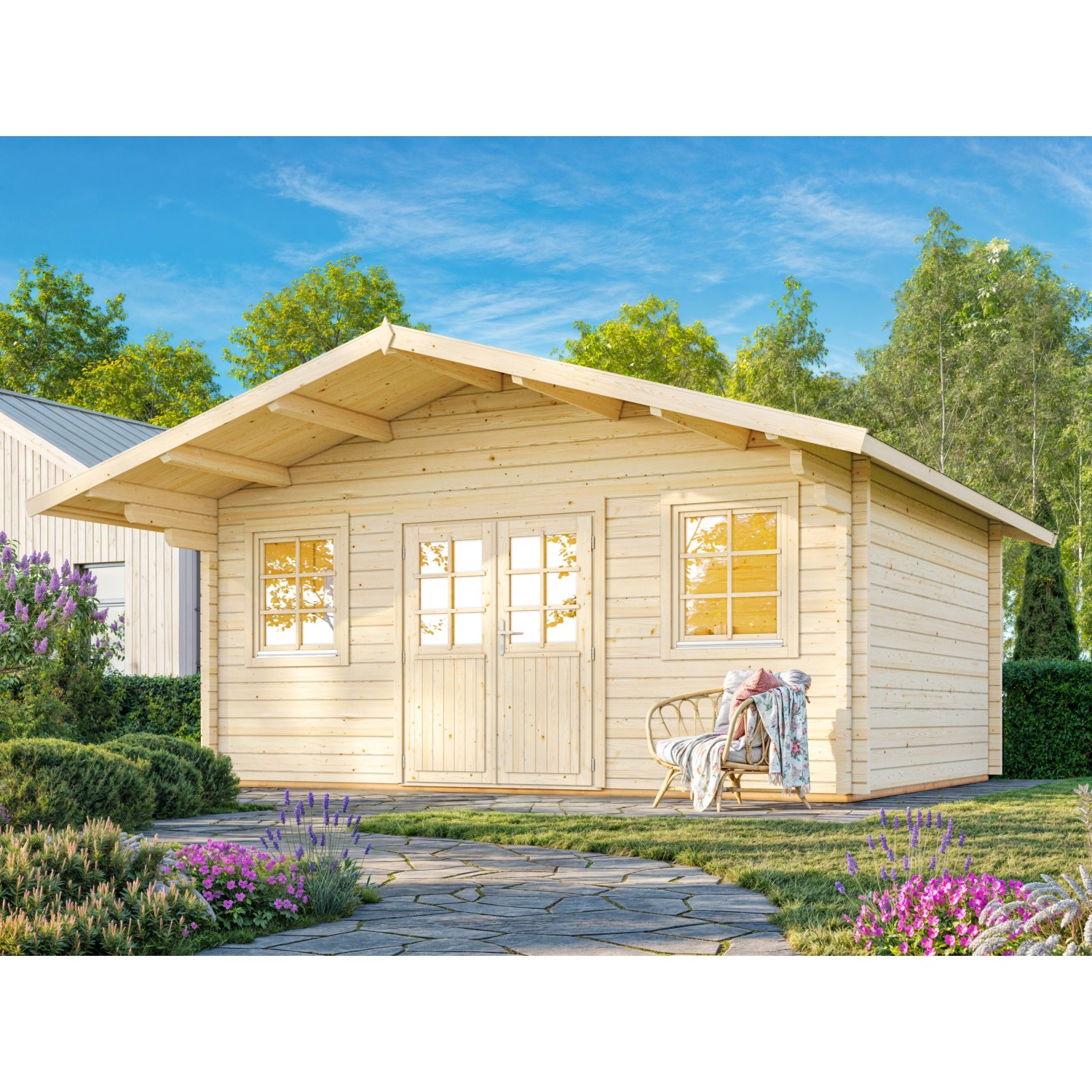 Palmako Gartenhaus Helena 510 x 390 cm Lackiert Grau-Weiß FSC® günstig online kaufen