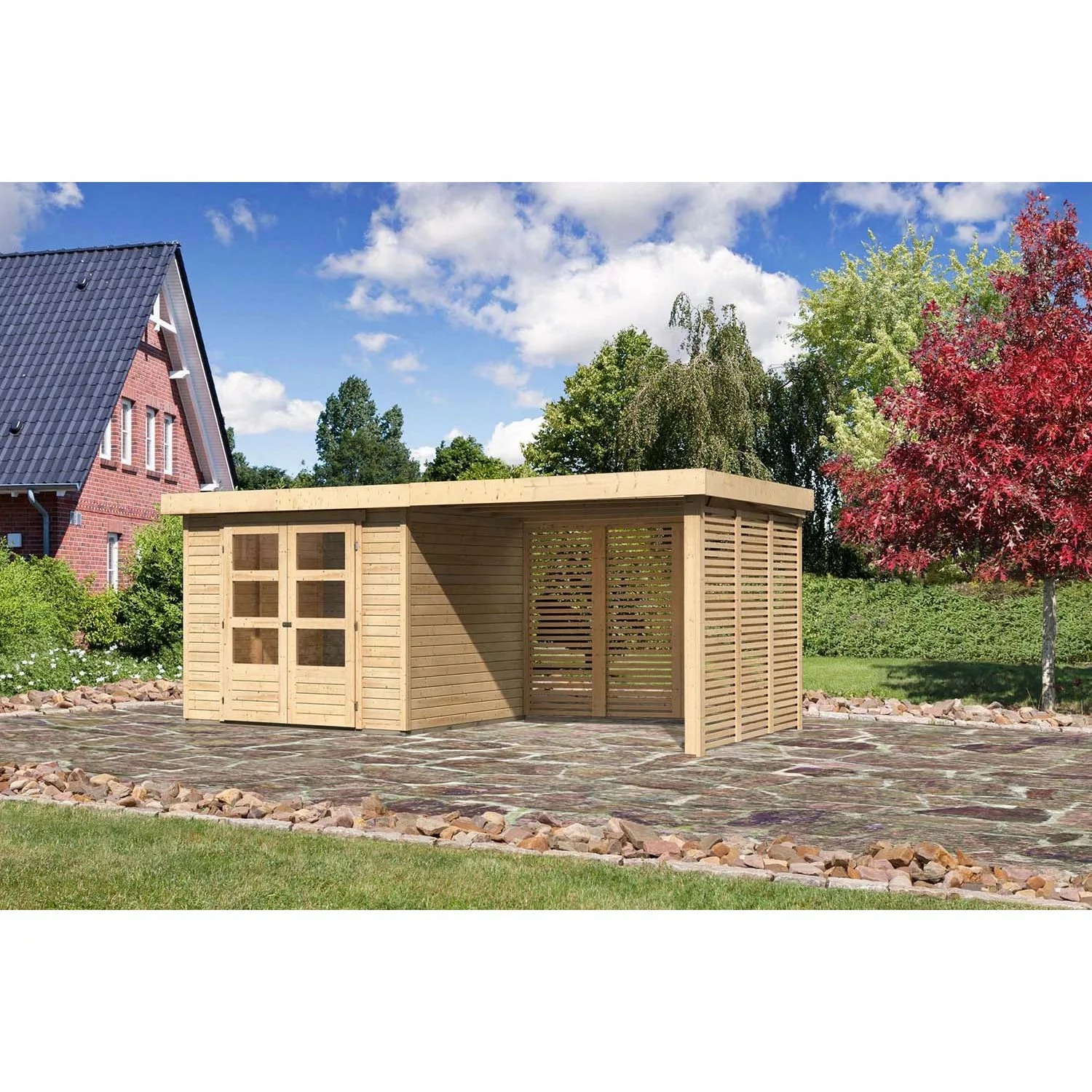 Karibu Holz-Gartenhaus Boras Natur Flachdach Unbehandelt 238 cm x 213 cm günstig online kaufen