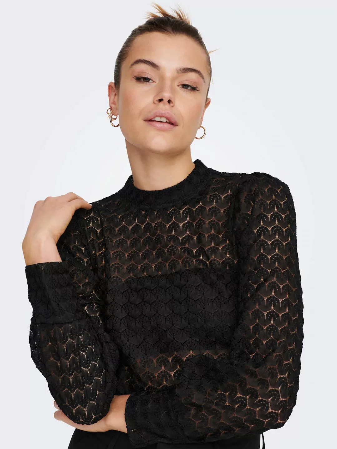 JACQUELINE de YONG Blusenshirt Bluse hoch geschlossen Knopfleiste Spitzen-D günstig online kaufen