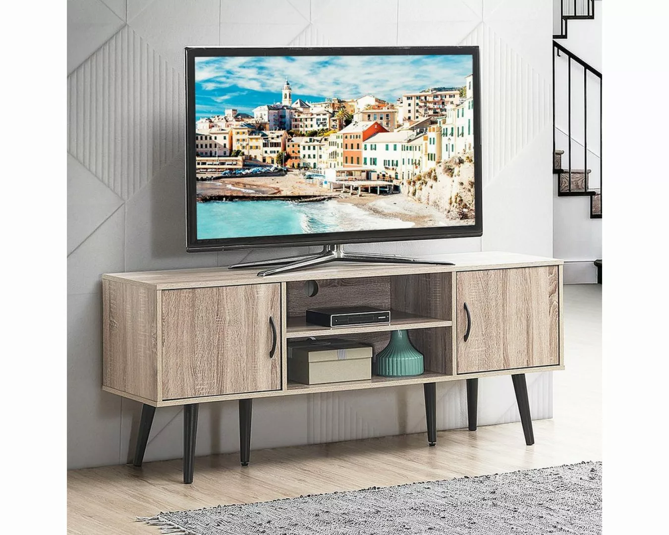 COSTWAY TV-Schrank mit Türen & offenem Regal, 147 x 39,5 x 61 cm günstig online kaufen