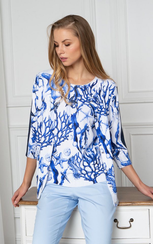 Passioni Cardigan Sommer-Twin-Set mit blauem Korallen-Print günstig online kaufen