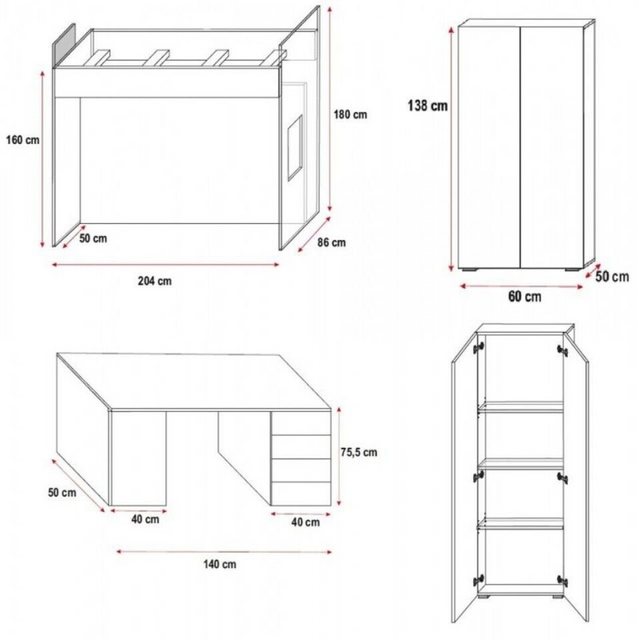 JVmoebel Hochbett Lila Holz Etagen Bett Mädchen Hochglanz mit Schreibtisch günstig online kaufen