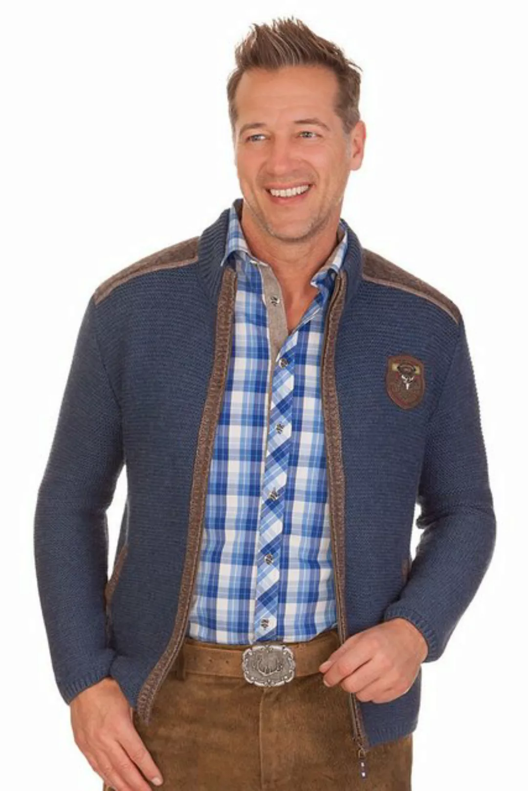 Spieth & Wensky Trachtenstrickjacke Strickjacke Herren - DAKAR - jeansblau, günstig online kaufen