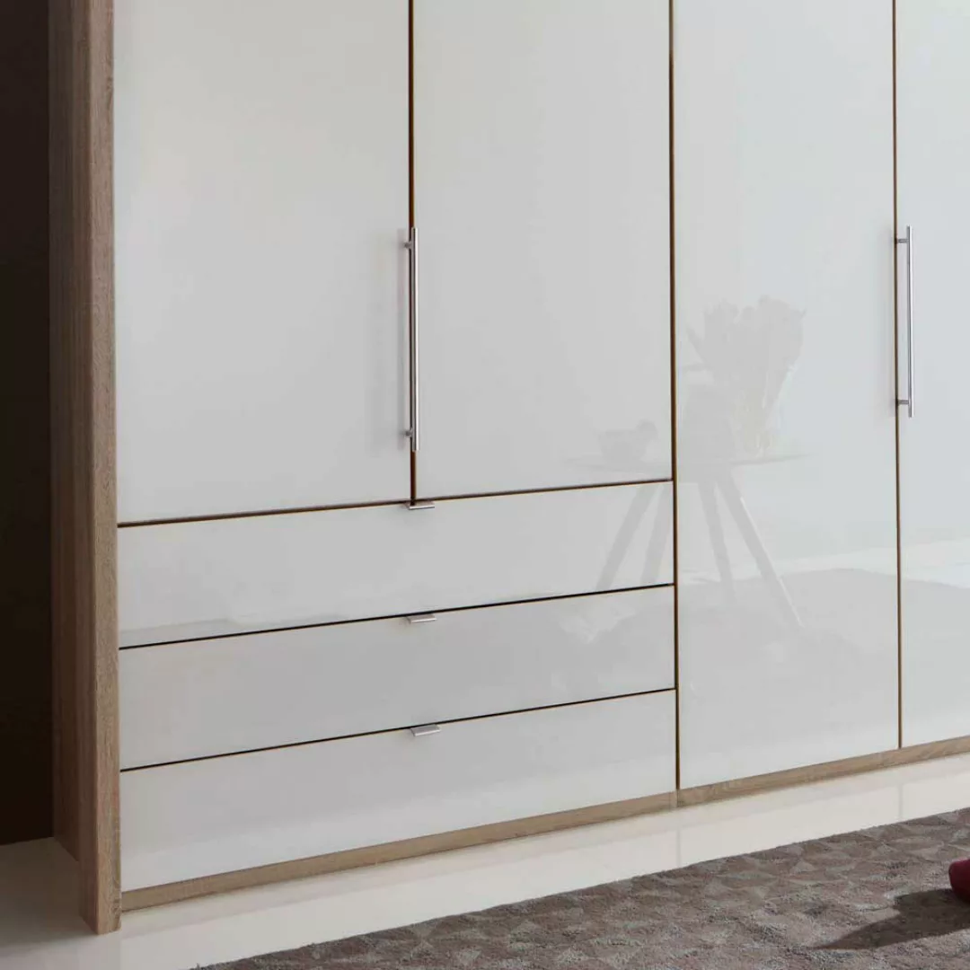 Schlafzimmerschrank mit Panorama Gleittüren Weiß Eiche günstig online kaufen