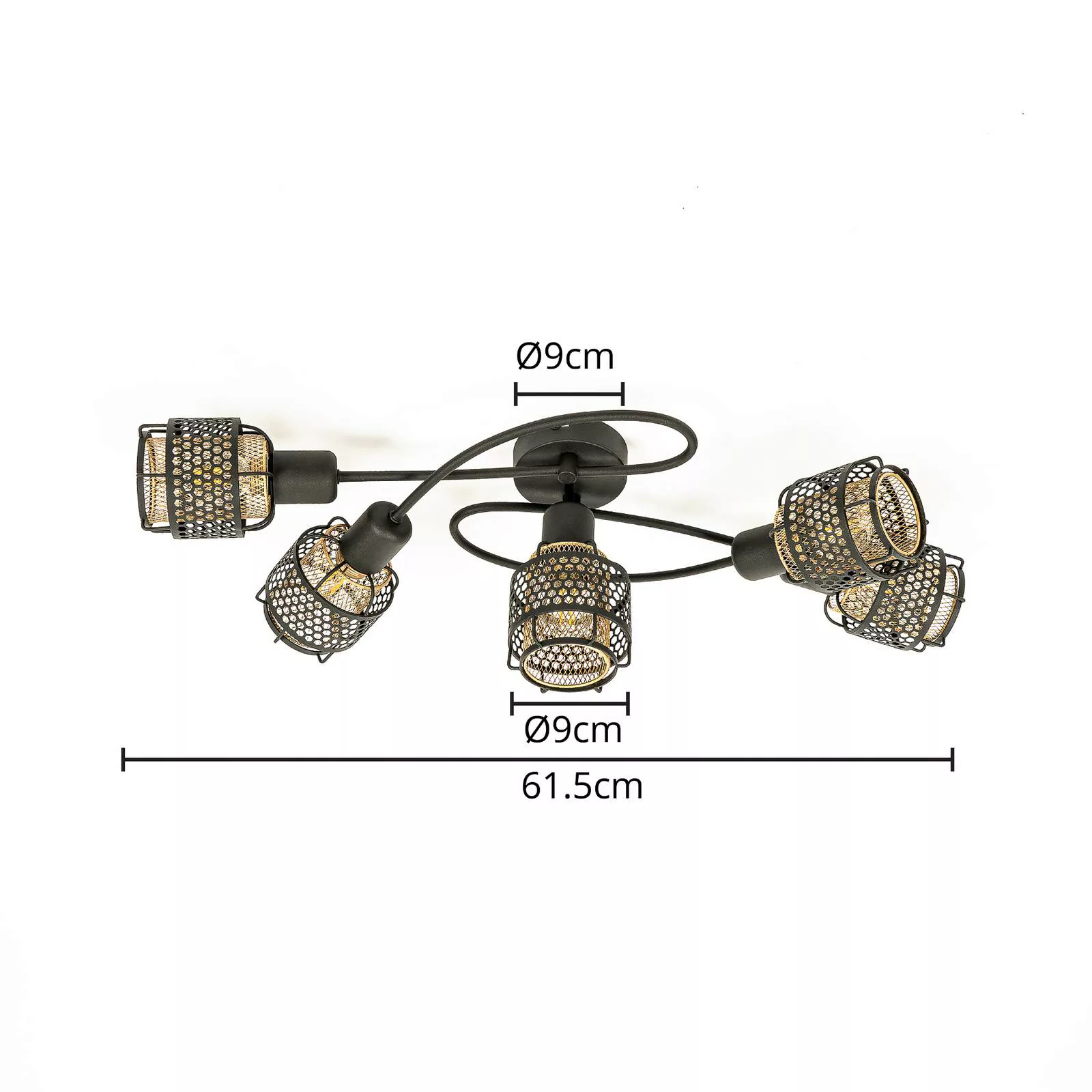 Lindby Eudoria Deckenlampe 5-flammig schwarz/gold günstig online kaufen