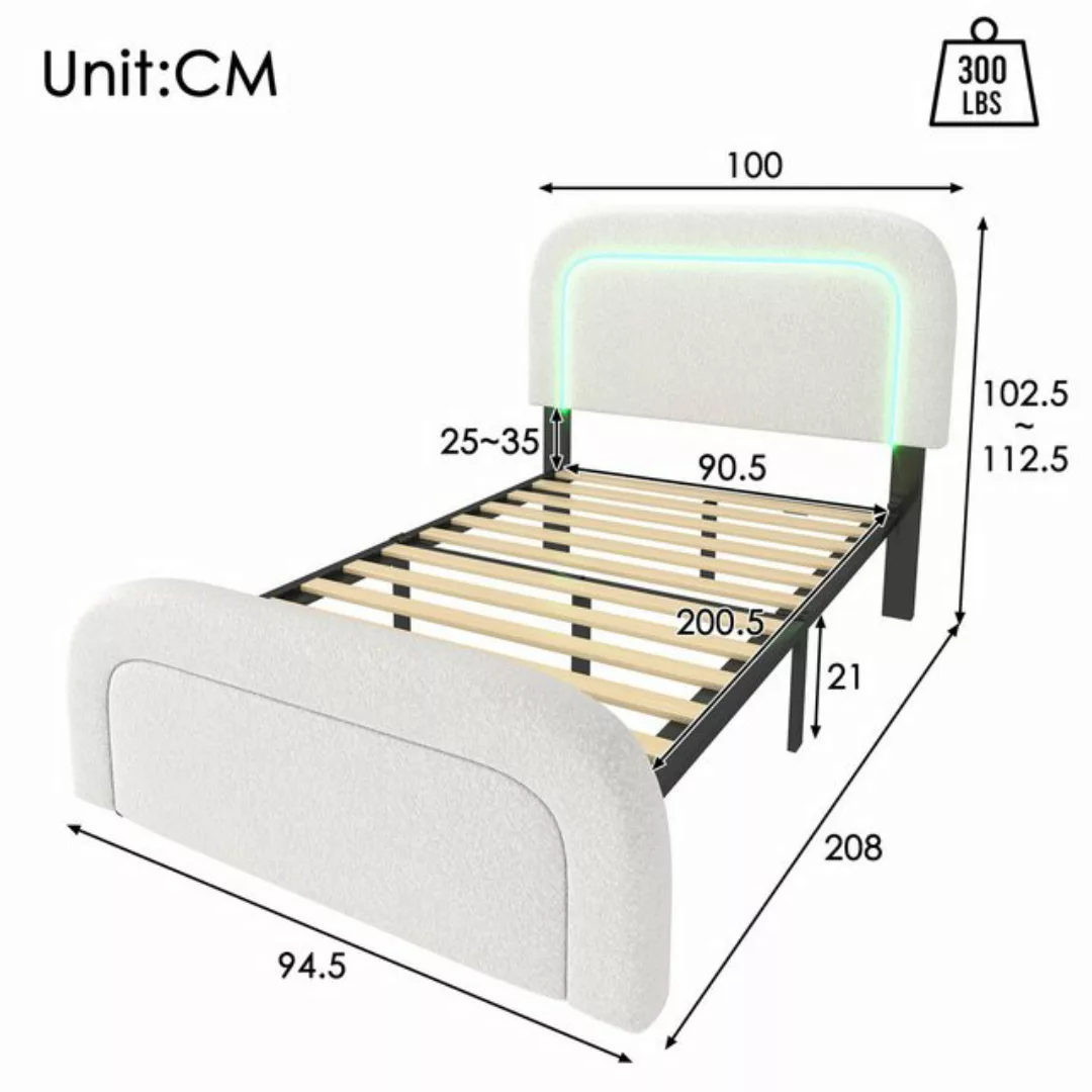 Ulife Polsterbett mit USB Typ C Ladefunktion LED-Beleuchtung, Einzelbett, J günstig online kaufen