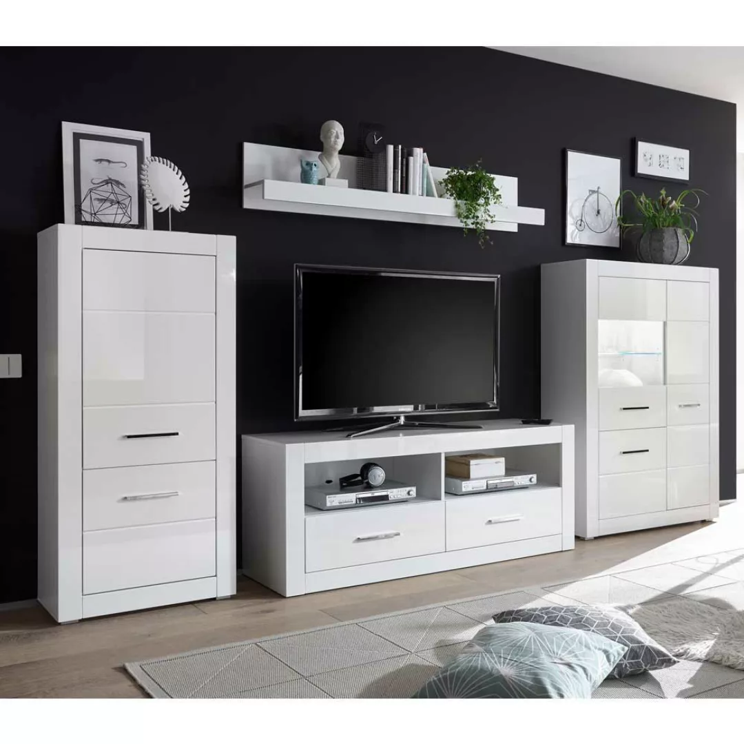 Schrankwand in Hochglanz Weiß 315 cm (vierteilig) günstig online kaufen
