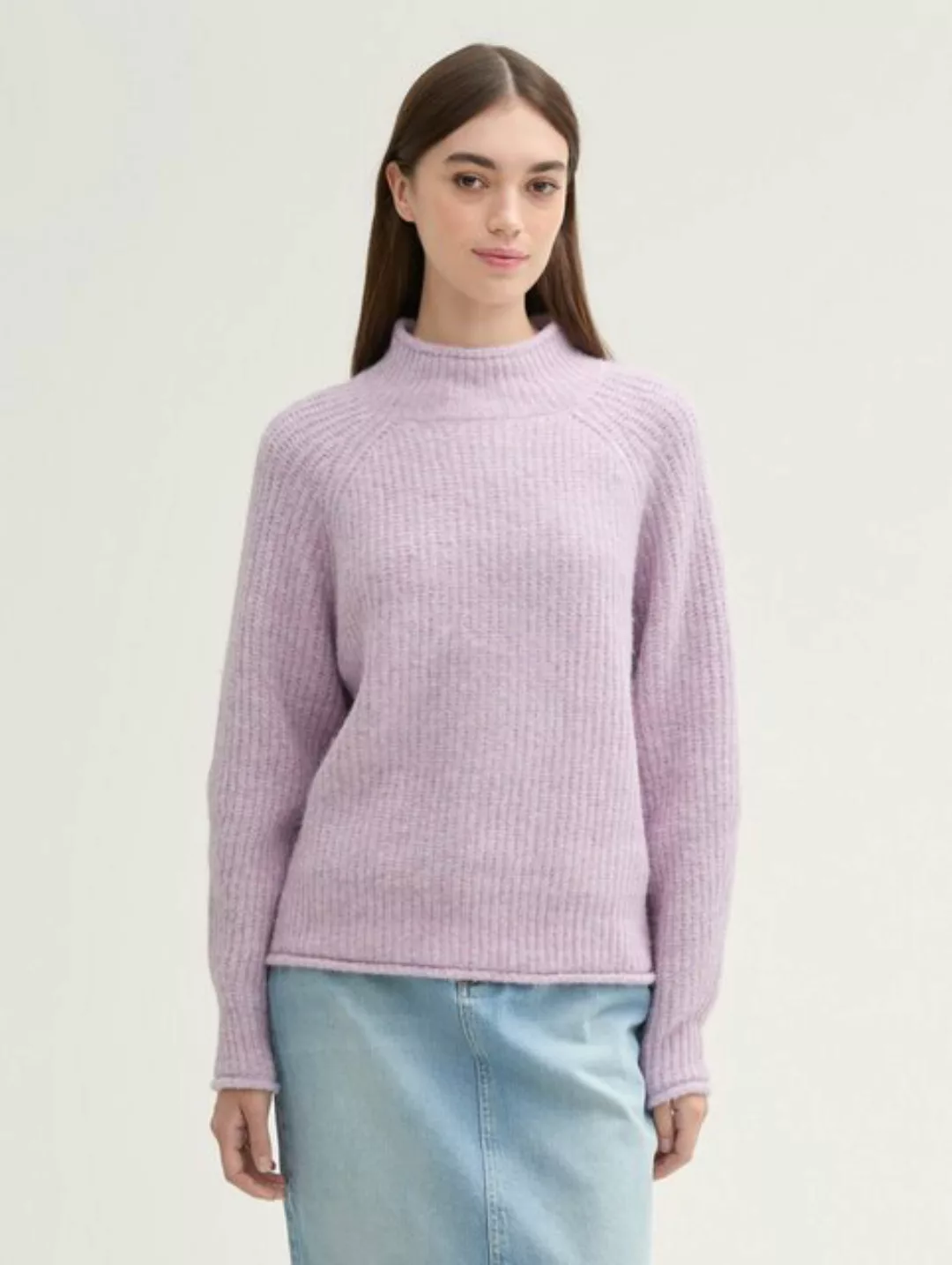 TOM TAILOR Denim Strickpullover Relaxed Pullover mit Stehkragen mit Ballonä günstig online kaufen