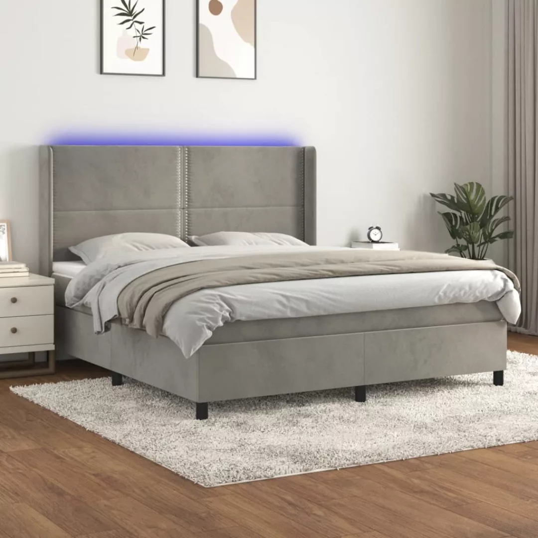 Vidaxl Boxspringbett Mit Matratze & Led Hellgrau 180x200 Cm Samt günstig online kaufen