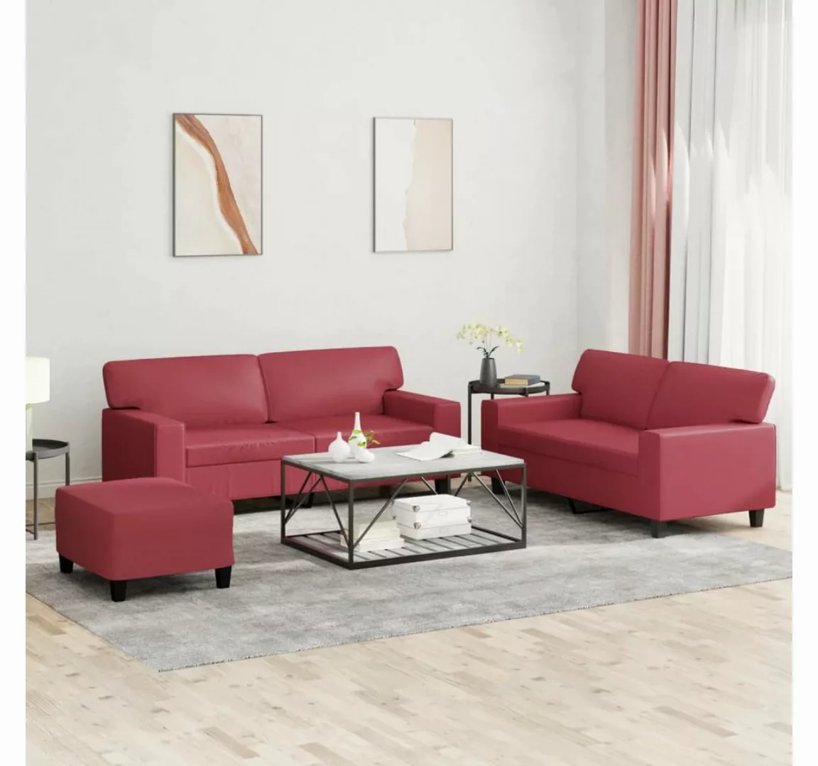 vidaXL Sofa, 3-tlg. Sofagarnitur Weinrot Kunstleder günstig online kaufen