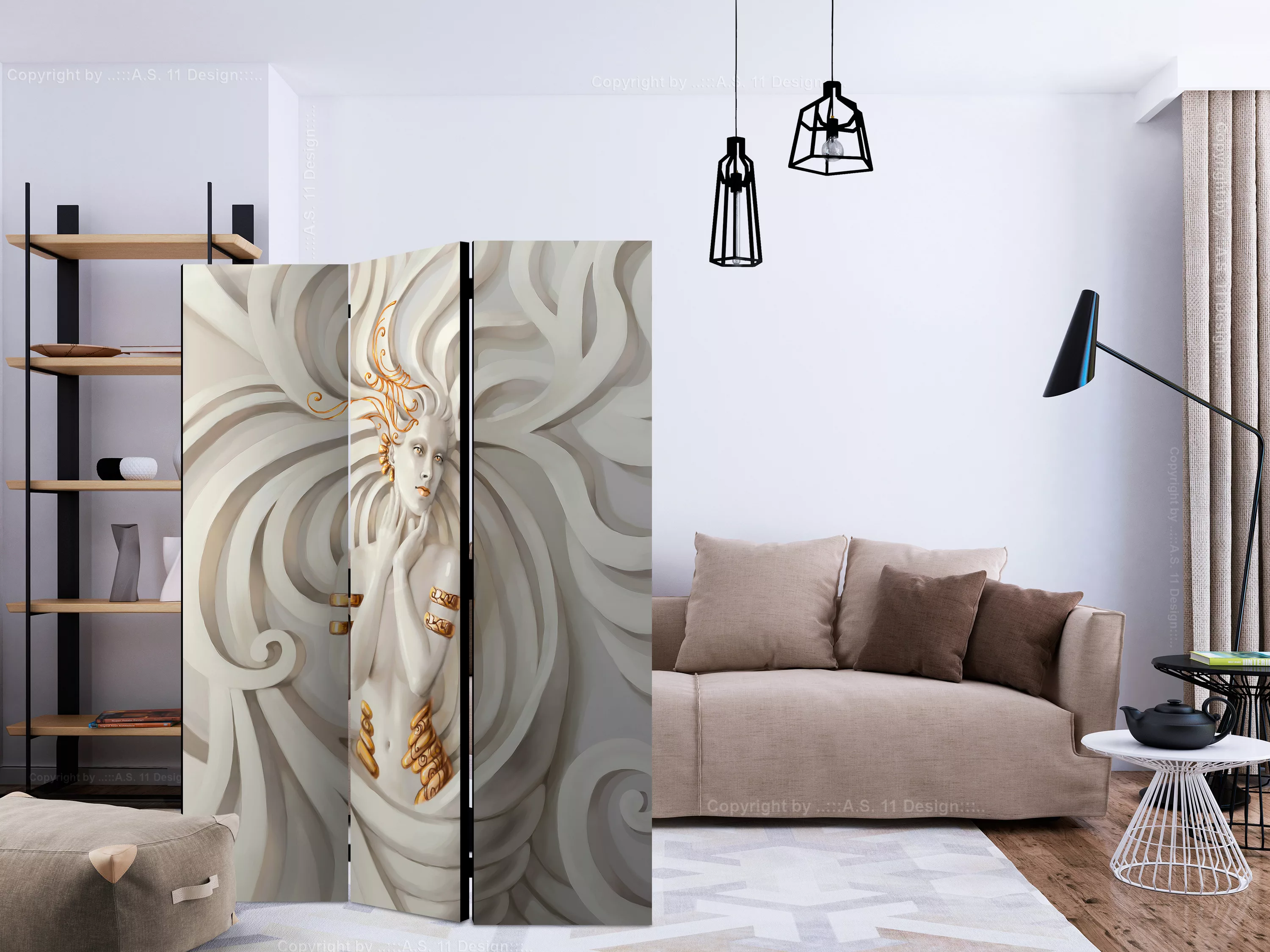 3-teiliges Paravent - Goddess In Gold [room Dividers] günstig online kaufen