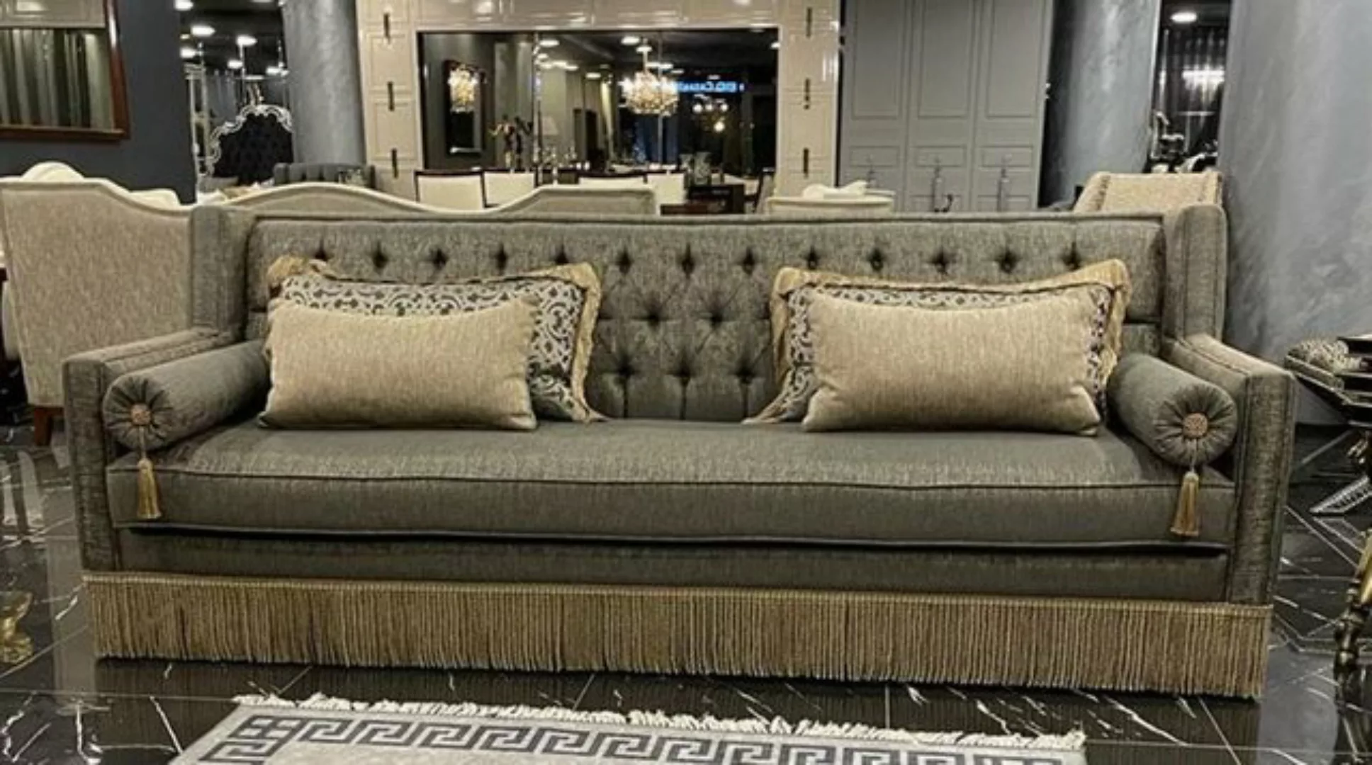 Casa Padrino Chesterfield-Sofa Luxus Art Deco Chesterfield Sofa Grau / Beig günstig online kaufen